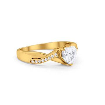Infinity Accent Wedding Ring Heart Yellow Tone, Simulated CZ 925 Sterling Silver
